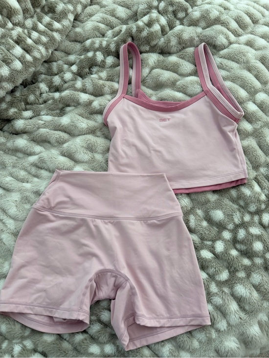 SET Active Other - Set active bloom Pink double layer tank & High-Waist Biker Shorts